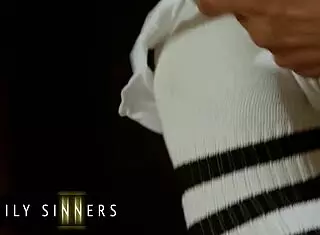 Slender babe gets pounded in spooning on bed by handsome stepfather