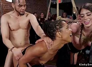 Intense Interracial Anal Orgy with Bound Ebony Slaves in Rough BDSM Submission Party