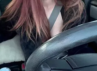 italian artemisia love flashes big juicy boobs during hot solo car ride fetish