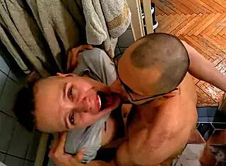our morning routine kicks off with hard bathroom fuck, destroying her tight wet pussy in doggystyle while she moans as a tattooed muscular guy