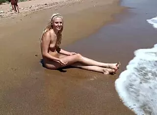 Gorgeous teen Agnes with big tits and cute ass bathes naked body in ocean outdoors
