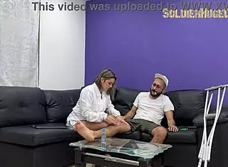 Oh man, the physiotherapist tried this new treatment on me and we ended up fucking hard - Melanie Caceres with SoldierHugeCock!