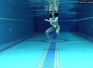 Lady Dee, cute shy Czech teen, swims in pool. She teases with tight petite body and juicy small tits outdoors.