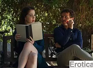 Petite wifey rides big cock outdoors with sensual blowjob and cowgirl. Cumshot covers her in romantic missionary!