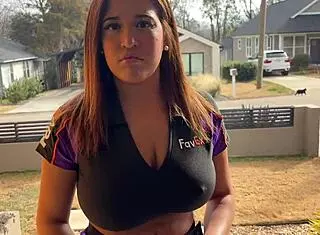 Hey, watch this big boobed ebony delivery slut handle big black cock with hardcore blowjob and rough anal pounding in bedroom