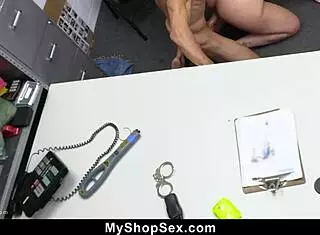 Shoplifter stepsister gets dominated by bro with hard fucking in doggystyle and cowgirl after getting caught