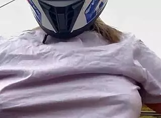 Motogirl from 99 picks up male passenger and asks him to rub her nipple tips while riding