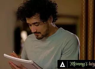 naughty milf rayveness flashes her huge natural tits to her artist stepson