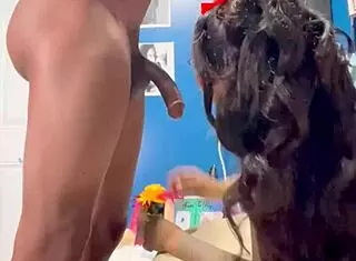 Big black dick leads to sloppy wet pussy pounding in missionary! He bends over ebony amateur for doggystyle creampie action.