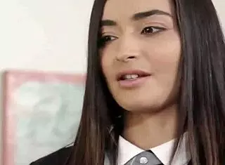 Bratty teen 18+ gets her pussy licked by the strict milf dean in the office.