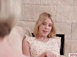 Teen stepdaughter watches her boyfriend deepthroat and fuck her big tits stepmom in voyeur old and young action