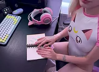 Stepsister gets caught on webcam doing crazy fetish stuff with her small tits and cute ass in the kitchen