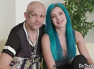 sexy tattooed wife alexxa vice starts blowing a stranger. her cuckold husband watches the scene unfold