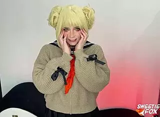 himiko toga turns 18 with her hairy pussy getting fucked deep. she takes a toy dildo in cowgirl before that first creampie in cosplay.
