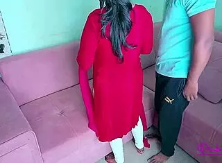 Indian RavinaDesi young married woman gets fucked by sofa mechanic while husband away with huge cumshot on big ass.