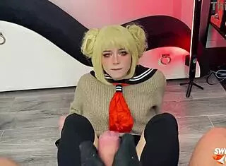 himiko toga turns 18 with her hairy pussy getting fucked deep. she takes a toy dildo in cowgirl before that first creampie in cosplay.