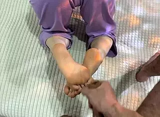 Hey, check how the stepmother's new pedicure leads to an amazing footjob for her stepson