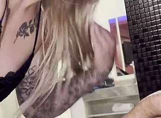 Blonde housewife with big ass and natural tits gets double cum covered in Mexican motel 3some