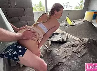 Sucking Pervert Construction Worker Big Cock on Site with Barefoot Domination and Dirty Talk