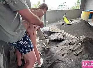 Sucking Pervert Construction Worker Big Cock on Site with Barefoot Domination and Dirty Talk