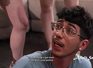 Serial panty sniffer gets mobbed by milfs in gangbang