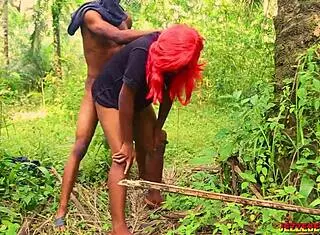 Naughty colledge babe fuck room mate in the bush during excorsion