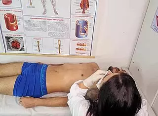 the nurse gets the patient's erection super hard during a wild hospital checkup