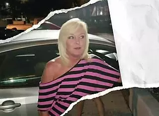 Blonde Milf Strips Clothes In Public At Night Showing Natural Tits And Shaved Pussy