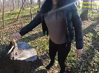 tight leather pants with no panties lead to wet surprise in car then rough forest blowjob 😜🌳