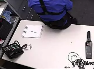 Dildo thief milf gets caught by burglar at office and fucked hardcore with toys in reality striptease