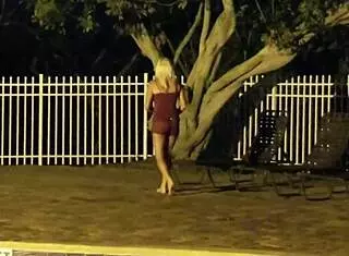 Blonde Milf Strips Clothes In Public At Night Showing Natural Tits And Shaved Pussy
