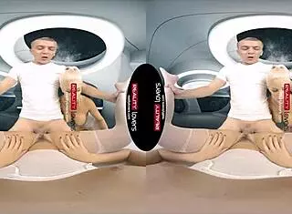 hey, let's dive into this wild threesome with blonde big tits deepthroat and pussy licking in space