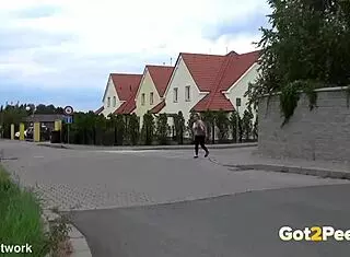 Blonde Bubble Butt Blonde Flashes in Public City Pissing