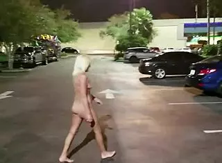 Blonde Milf Strips Clothes In Public At Night Showing Natural Tits And Shaved Pussy