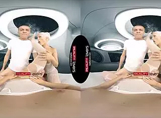 hey, let's dive into this wild threesome with blonde big tits deepthroat and pussy licking in space