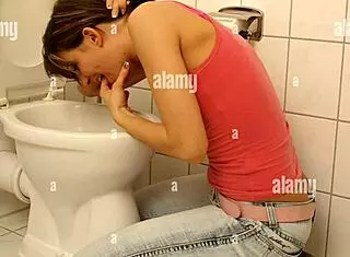 i saw this girl puking in the bathroom after a rough night out. she needed help cleaning up the mess quickly.