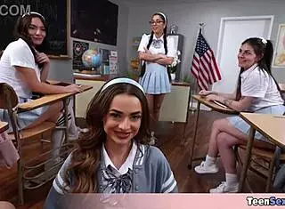 Four teen 18+s practice blowjob and fucking with teacher