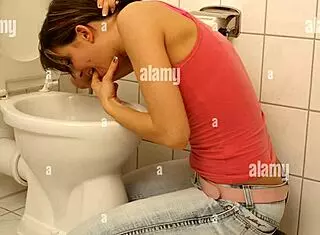 i saw this girl puking in the bathroom after a rough night out. she needed help cleaning up the mess quickly.