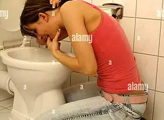 i saw this girl puking in the bathroom after a rough night out. she needed help cleaning up the mess quickly.
