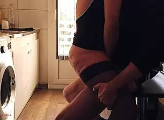 morning erection i take my cock out at the cafe behind my step mother in law