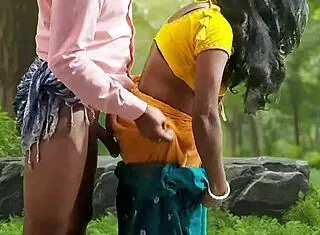 Why is this bhabhi fucking wildly in the forest with her gaping pussy exposed?