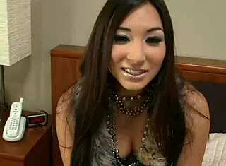 Asian slut gets banged in her tight shaved pussy