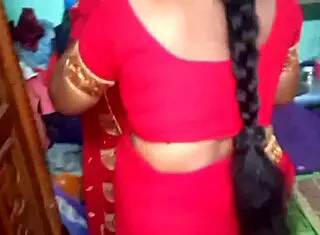 Desi Beauty Housewife Changes Sary at Home with Friend Watching Her Curvy Body.