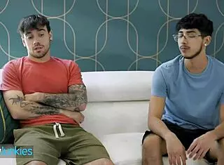 Naughty milf Spencer Scoot licks and rides Diego Perezs thick cock in blowjob handjob cowgirl doggystyle spooning behind moms back.