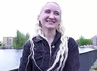 I picked up skinny blonde teen 18+ Daruma Rai for rough casting fuck in Berlin streets
