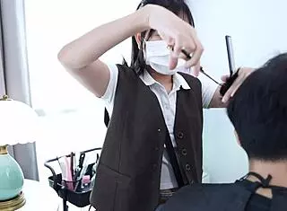 Hey, this big ass Asian barber girl gets so horny licking her customer's pussy in jeans for ass licking cunilingus doggystyle roleplay! 😏🍑