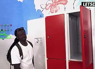 Eveline Dellai craves huge black cock for intense anal interracial doggystyle spooning in dorm with cum in mouth.