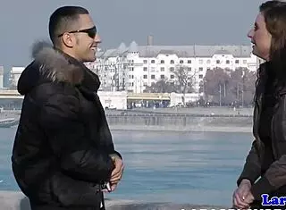 British milf gets cum sprayed by picked up euro! Intense doggystyle with tattoo and boots!