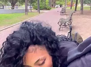 Ebony latina prostitute takes cumshot from interracial oral in public Buenos Aires park