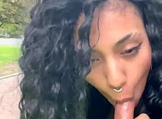 Ebony latina prostitute takes cumshot from interracial oral in public Buenos Aires park